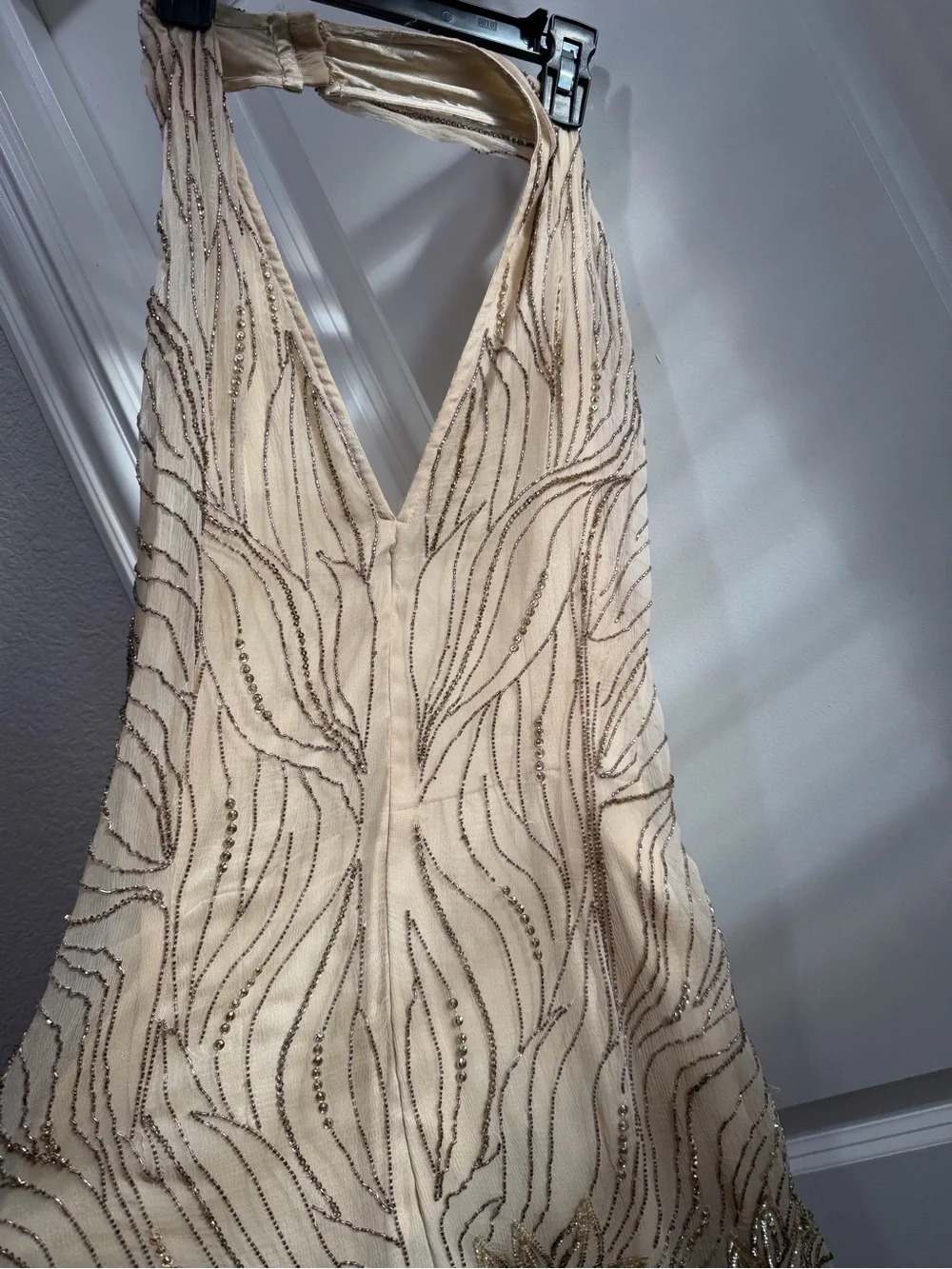 Free People Bella‎ Beaded Halter Romper Size 6 Cream Open Back Sequin Floral